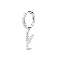 Mono boucle Alphabet Lettre V pavée de diamants - Or Blanc