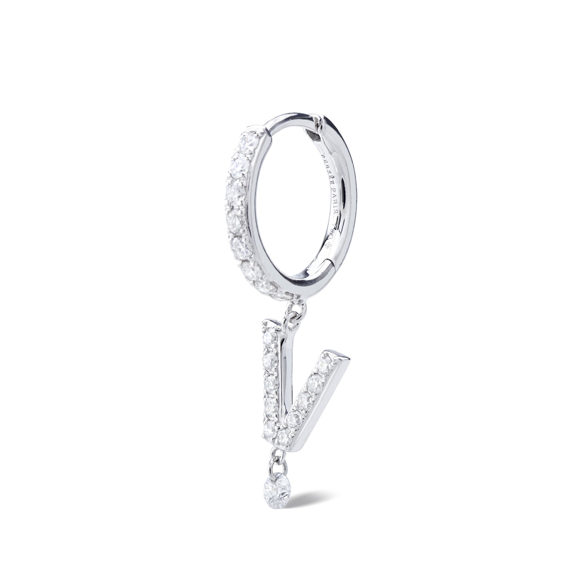 Mono boucle Alphabet Lettre V pavée de diamants - Or Blanc