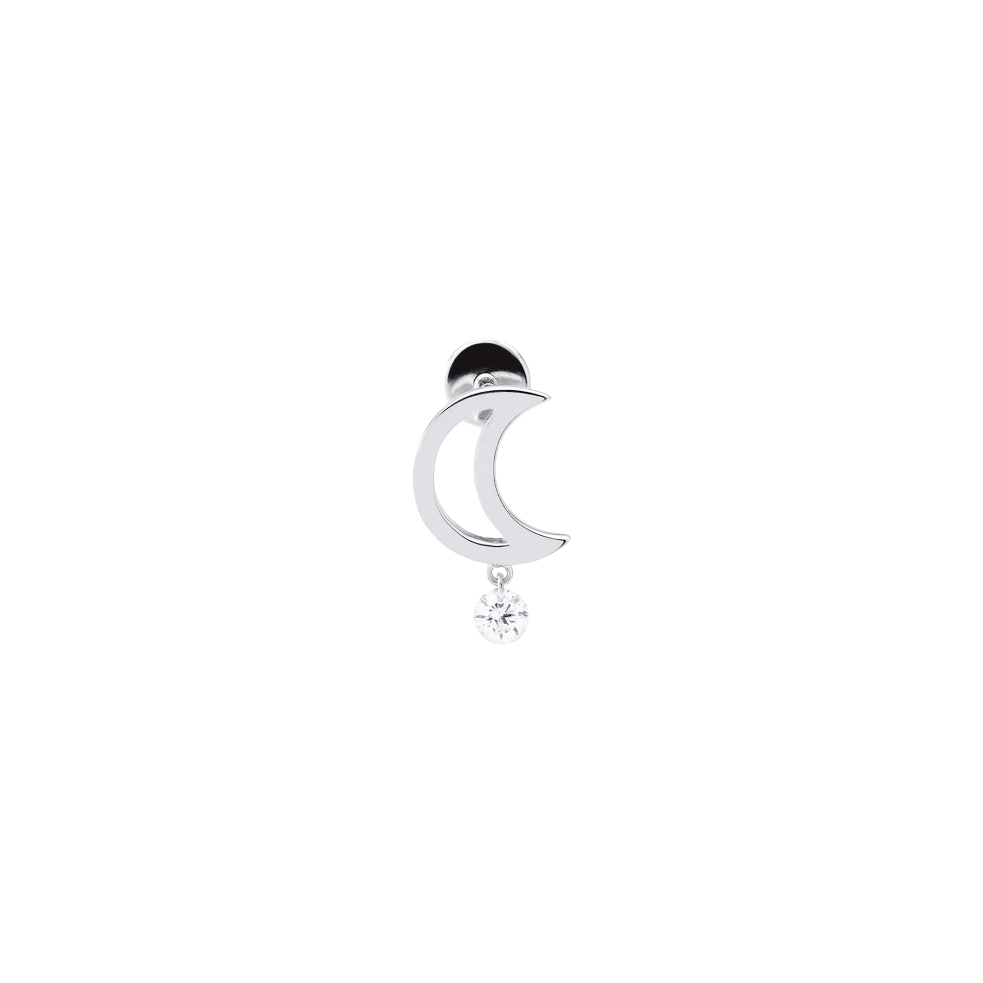 Puce Séléné Lune sertie d'un diamant - Or Blanc