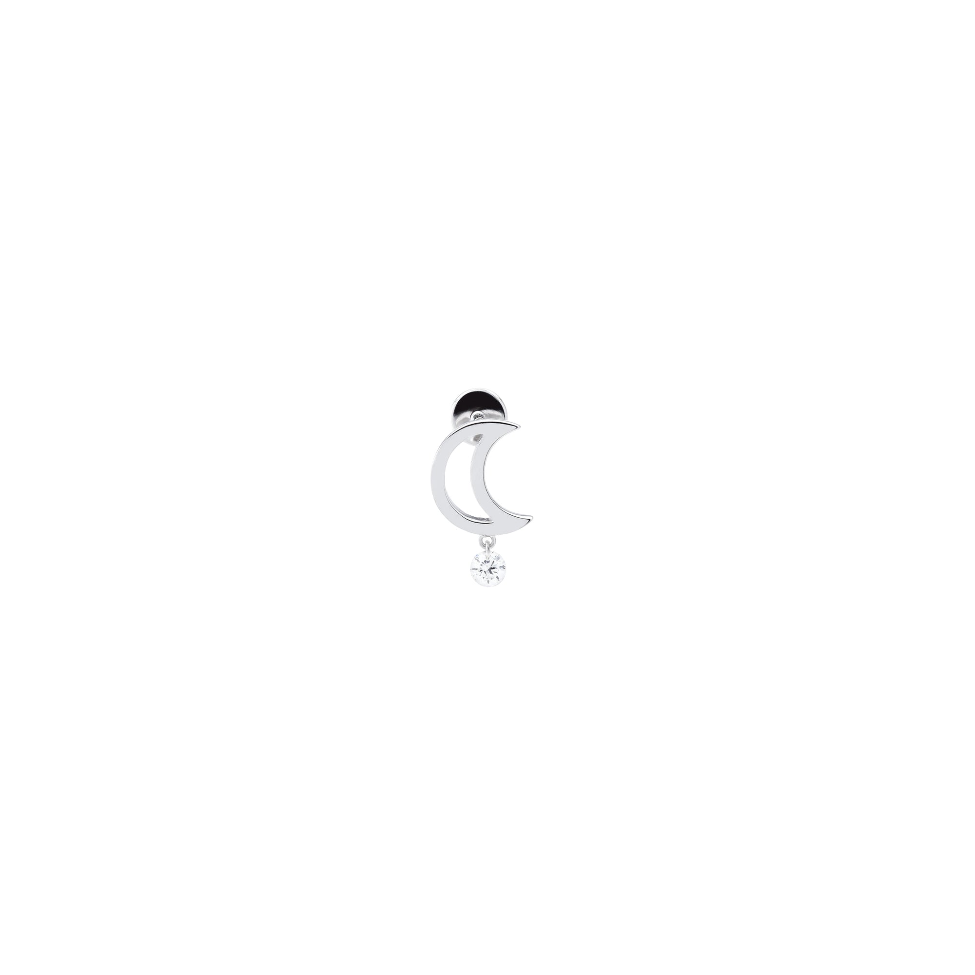 Puce Séléné Lune sertie d'un diamant - Or Blanc