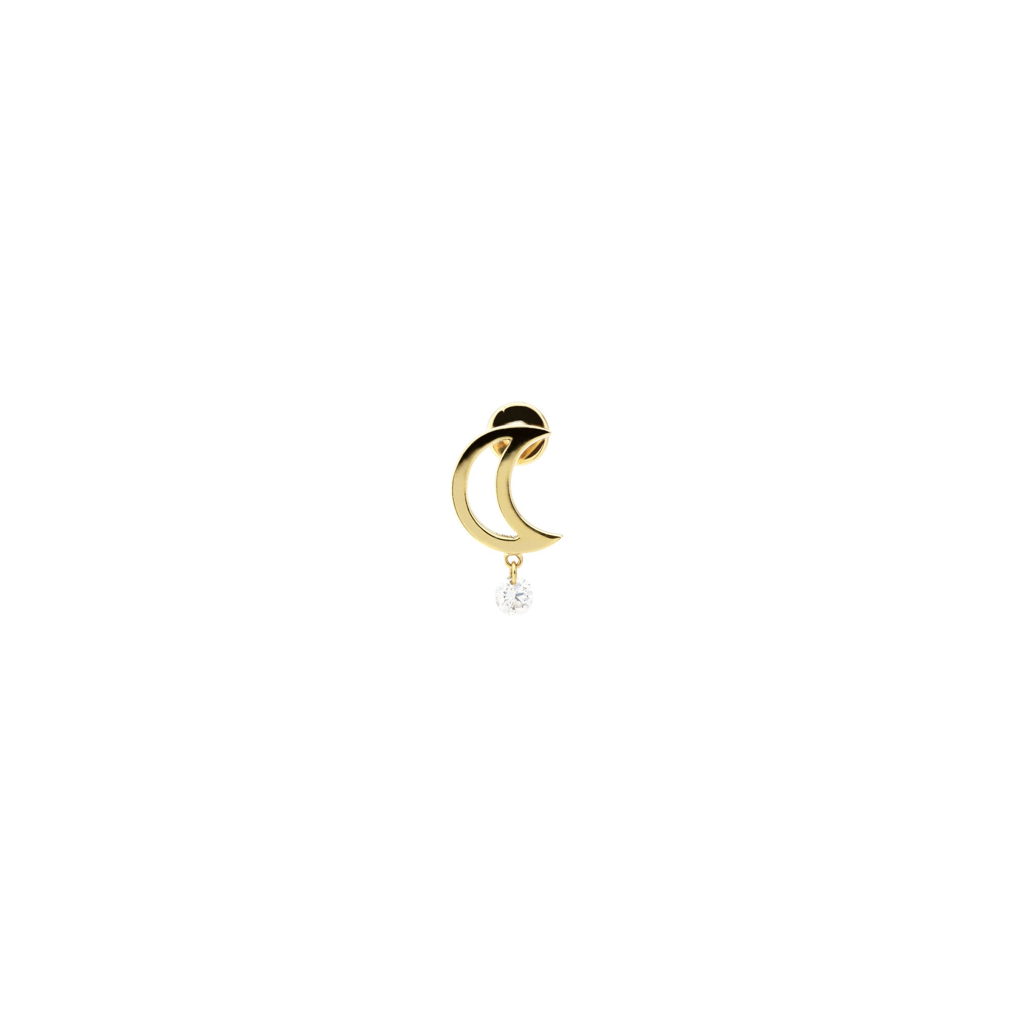 Puce piercing Séléné Lune sertie d'un diamant - Or Jaune