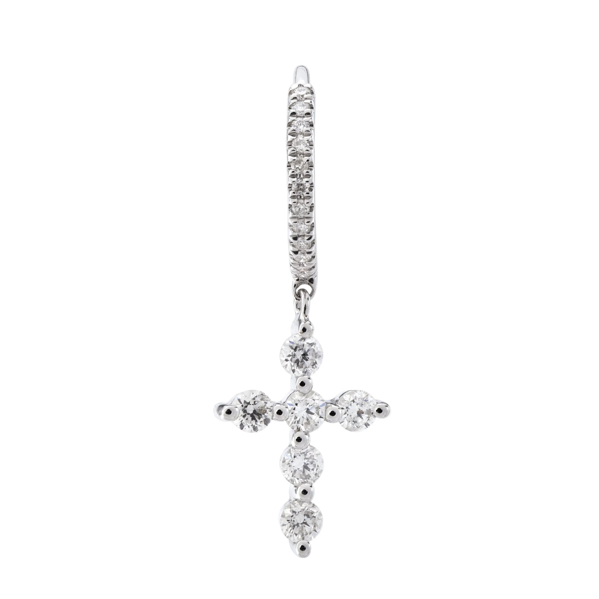 Mono boucle Séléné Croix pavée de diamants - Or Blanc
