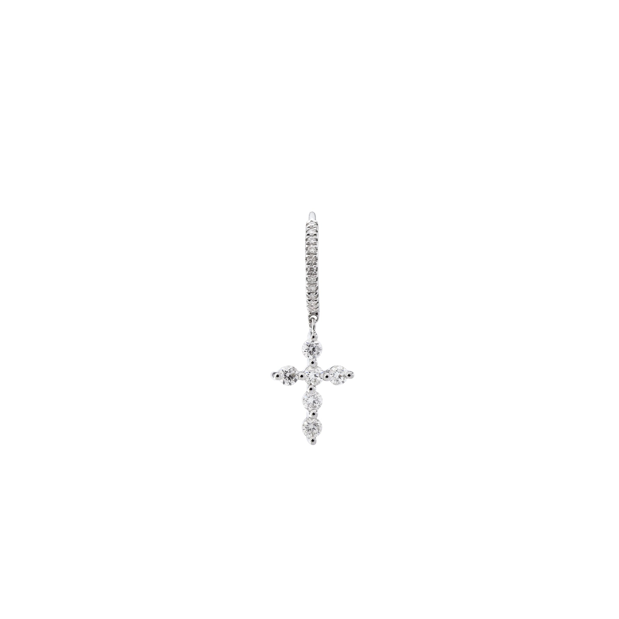 Mono boucle Séléné Croix pavée de diamants - Or Blanc