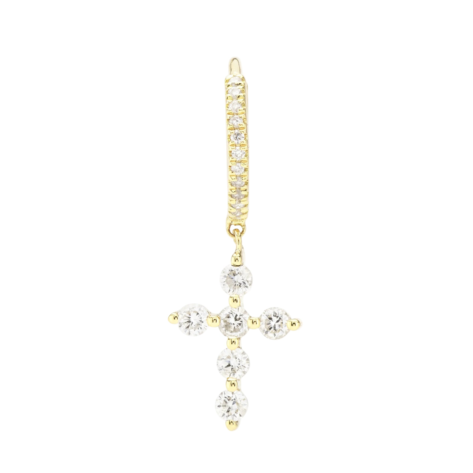 Mono boucle Séléné Croix pavée de diamants - Or Jaune