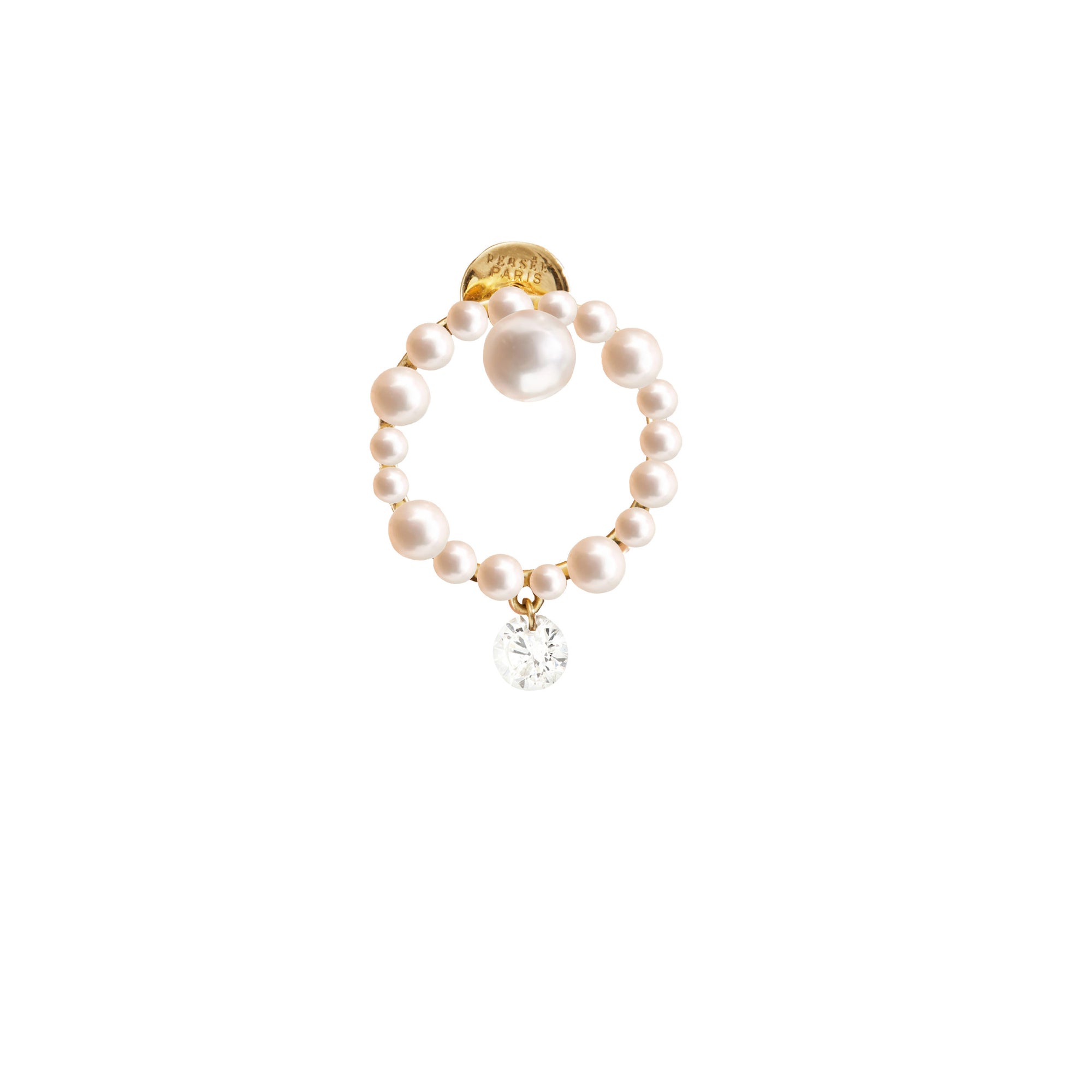 Puce Aphrodite cercle orné de perles & sertie d'un diamant - Or Jaune