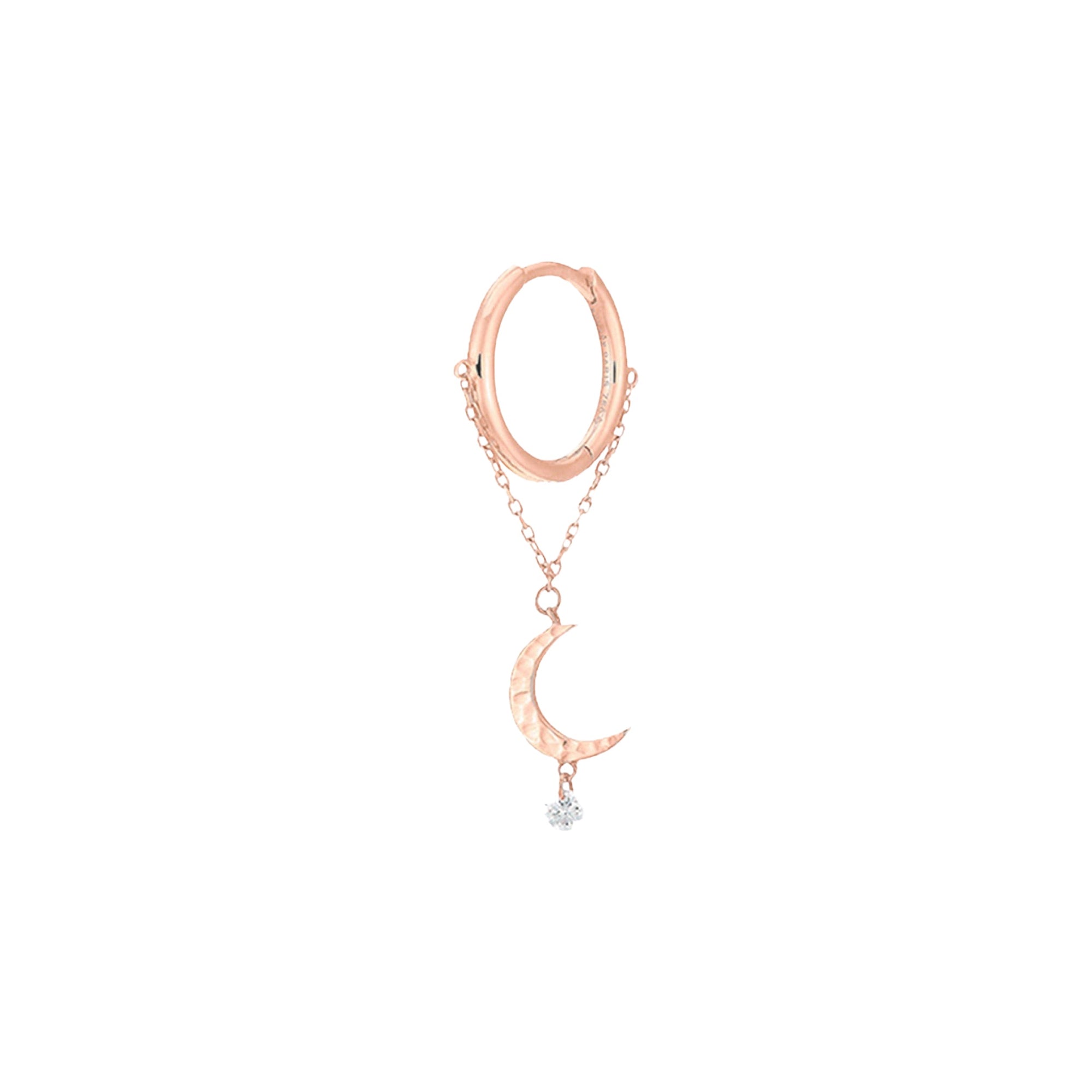 Mono boucle piercing Séléné Lune sertie d'un diamant - Or Rose