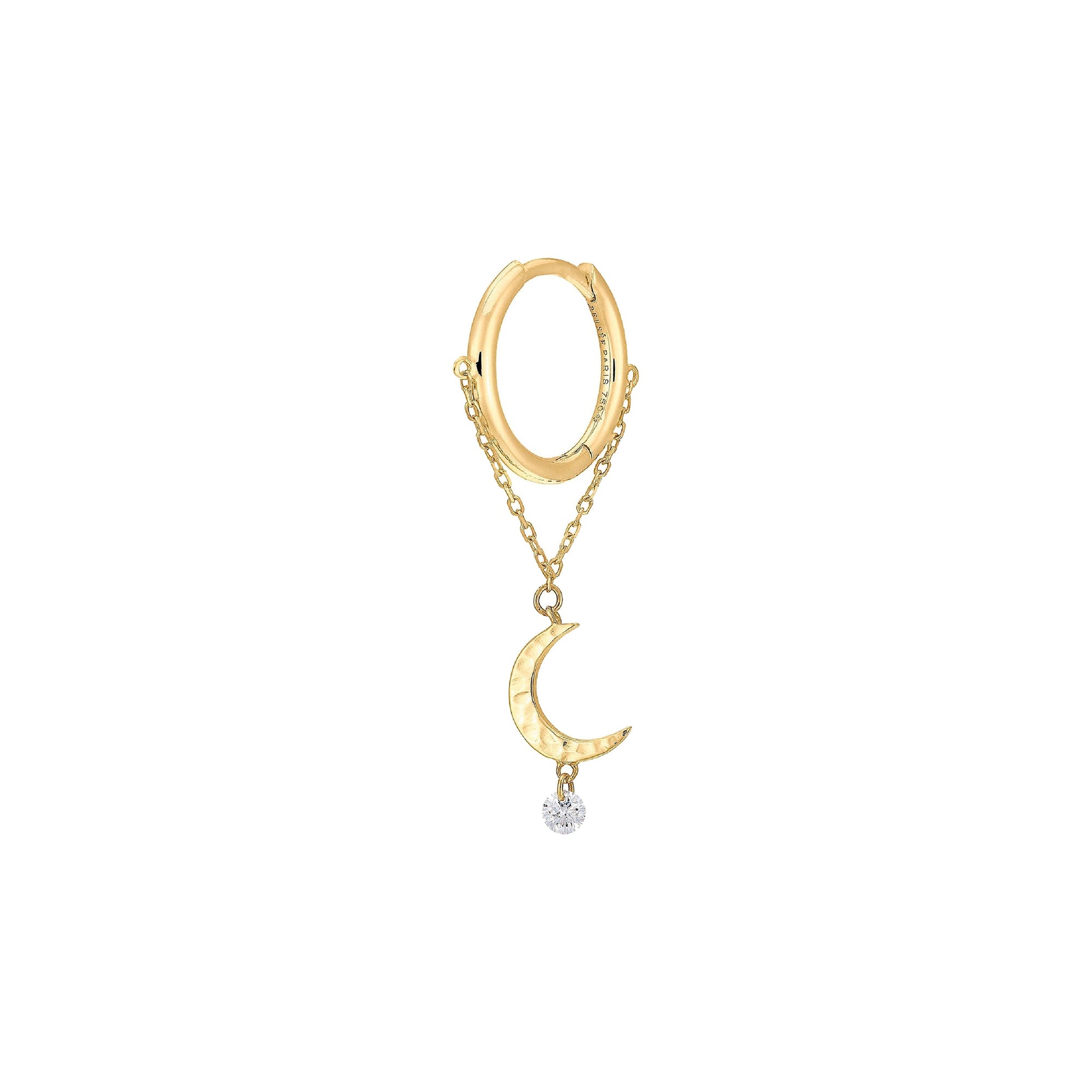 Mono boucle piercing Séléné Lune sertie d'un diamant - Or Jaune