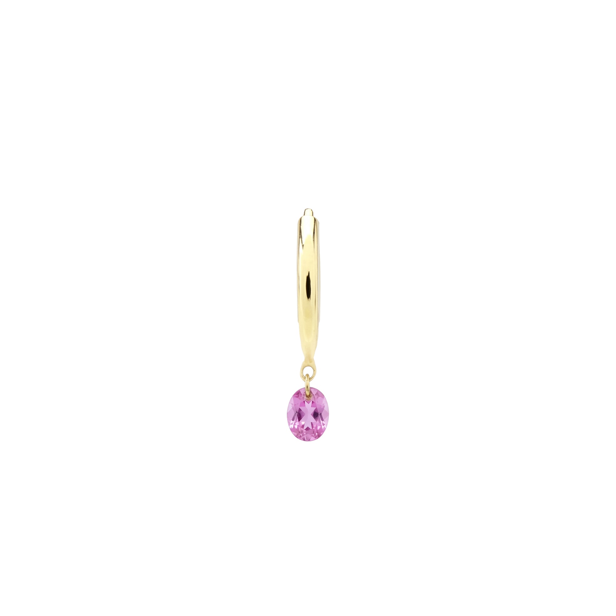 Mono boucle Chakras créole sertie d'un saphir rose - Or Jaune