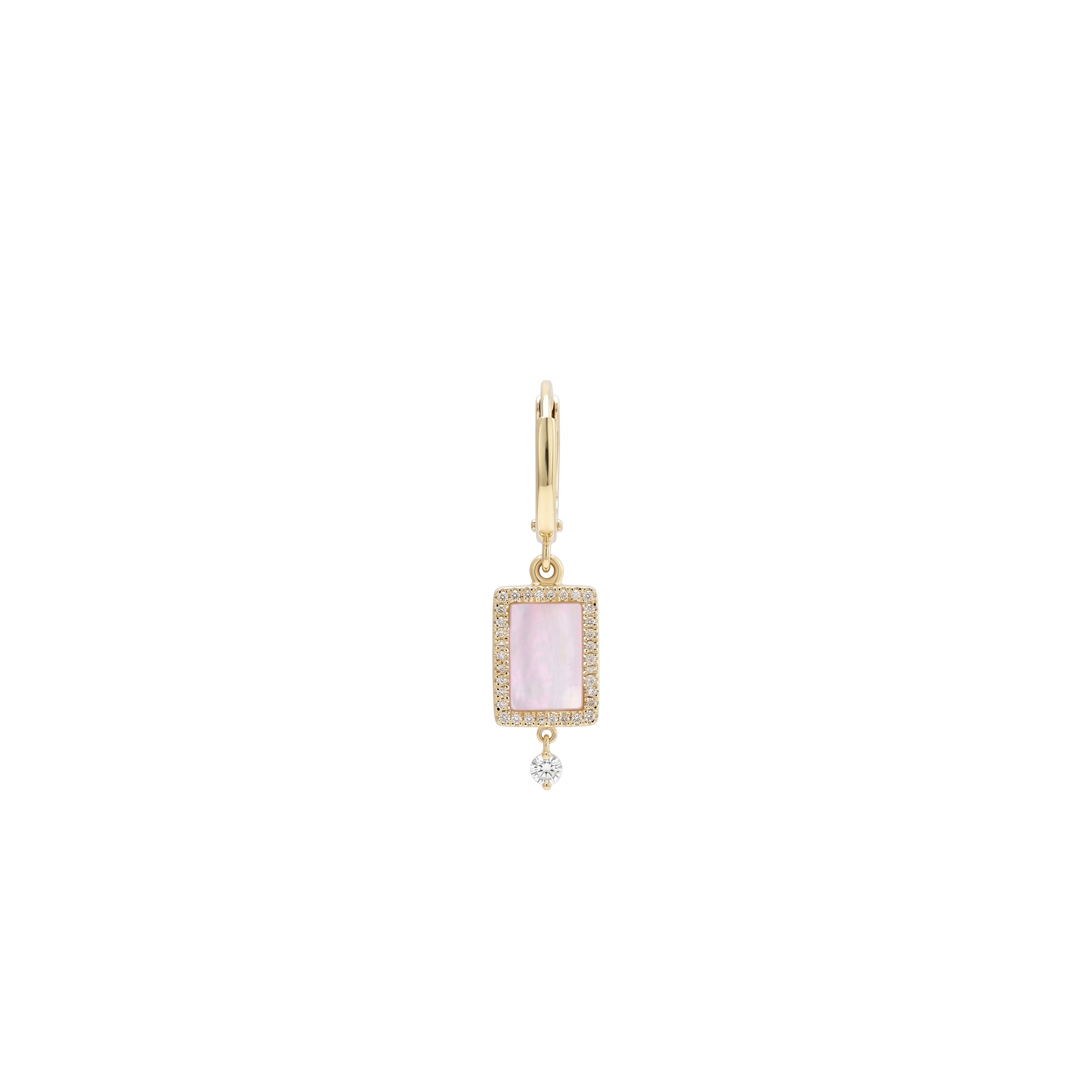 Mono boucle Iris en nacre rose sertie de diamants - Or Jaune