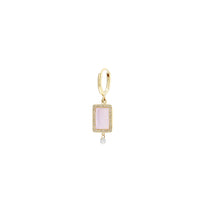 Mono boucle Iris rectangulaire en nacre rose sertie de diamants - Or Jaune