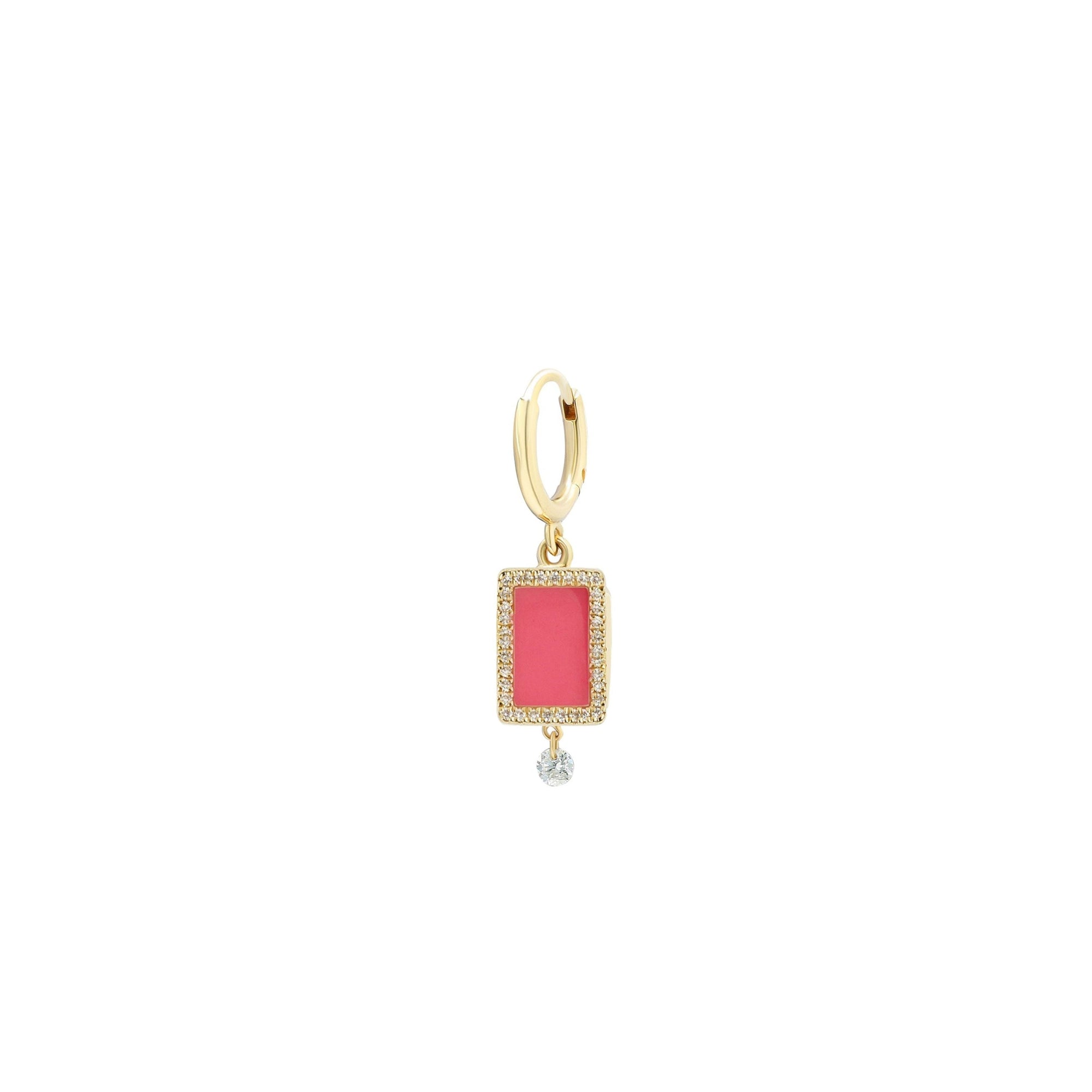 Mono boucle Iris rectangulaire en agate rouge sertie de diamants - Or Jaune