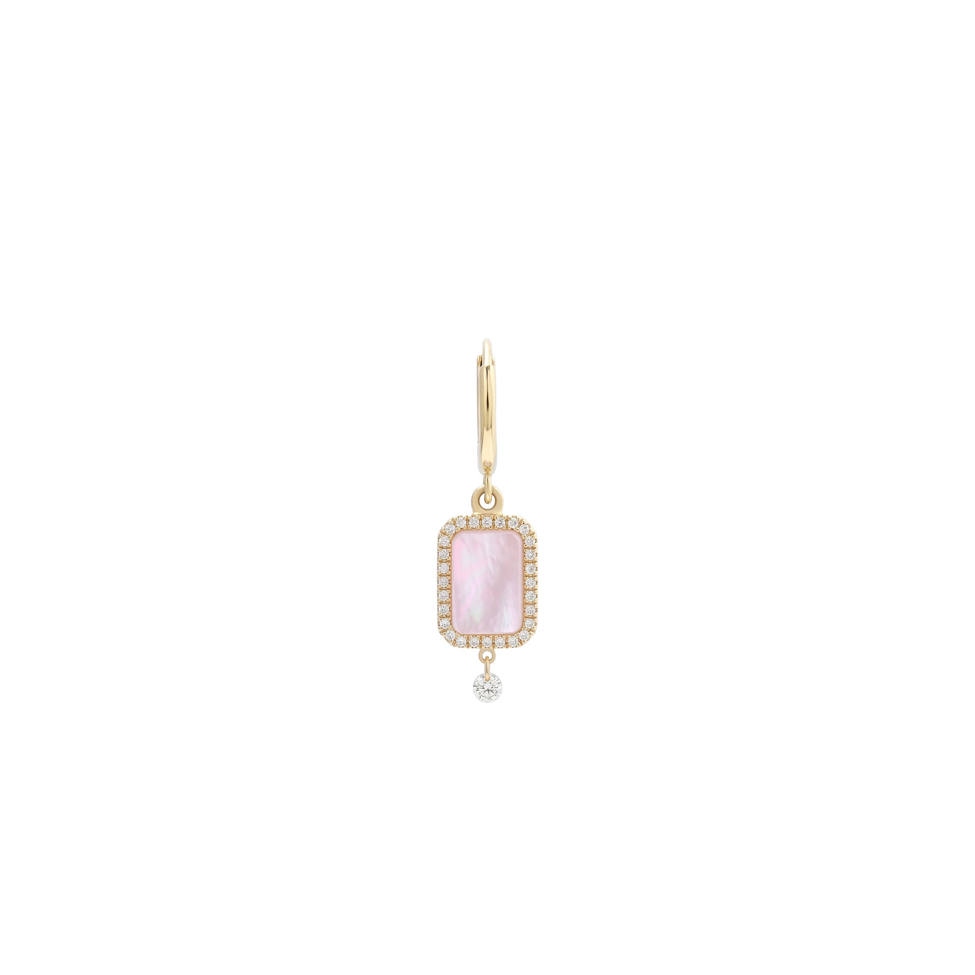 Mono boucle Iris en nacre rose sertie de diamants - Or Jaune