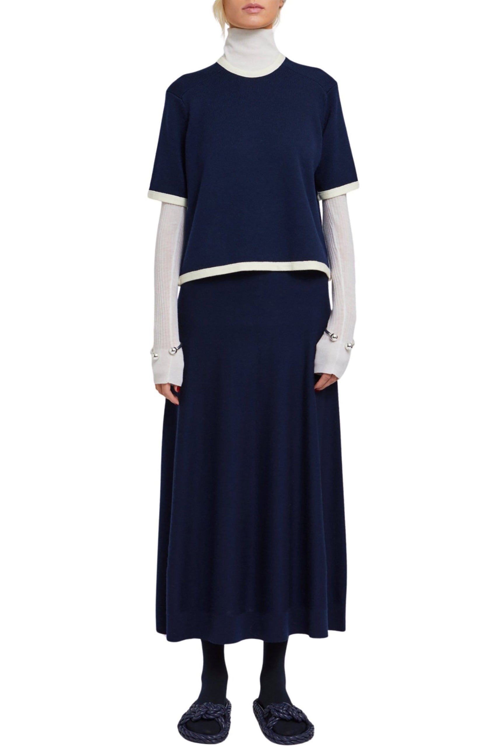 Jupe Easton coupe longue en laine - Navy