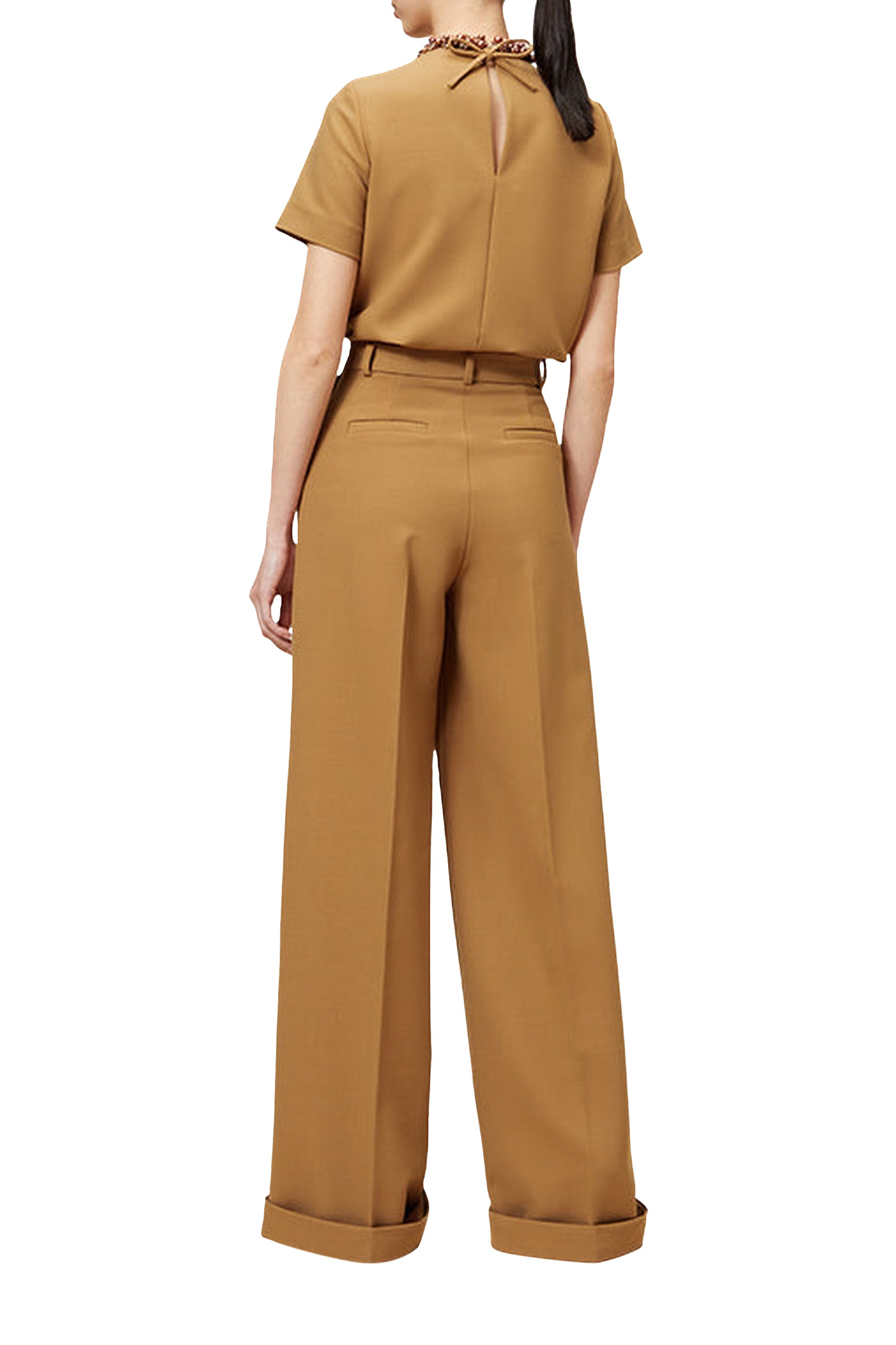 Pantalon de tailleur à revers en laine mélangée - Brown