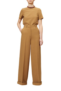 Pantalon de tailleur à revers en laine mélangée - Brown