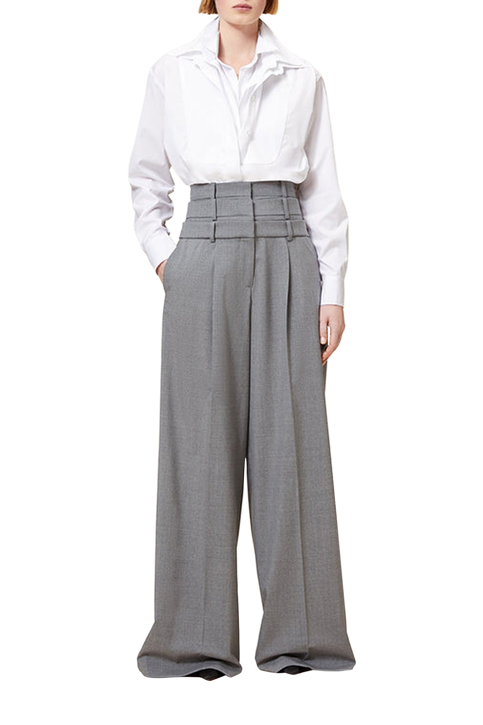 Pantalon taille haute en laine - Grey