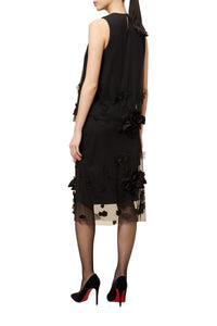 Jupe midi à broderies florales - Black