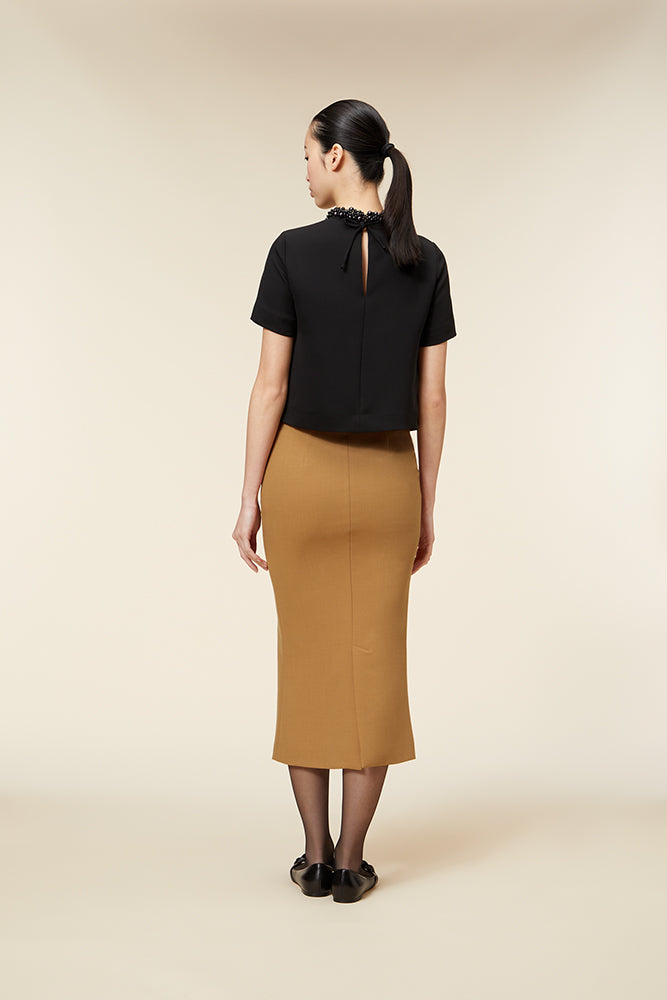 Brown / MIDI PENCIL SKIRT