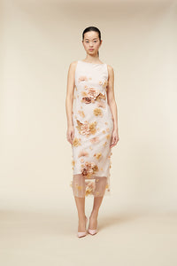 Pink / FLORAL EMBROIDERY MIDI DRESS