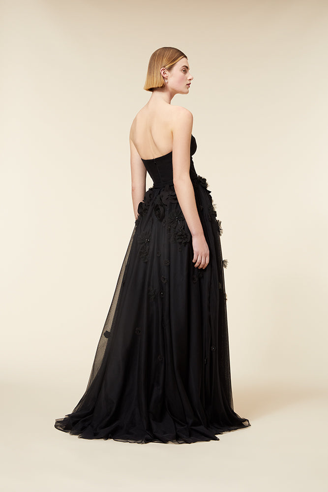 Black / FLORAL EMBROIDERY CORSET DRESS