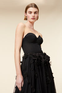 Black / FLORAL EMBROIDERY CORSET DRESS