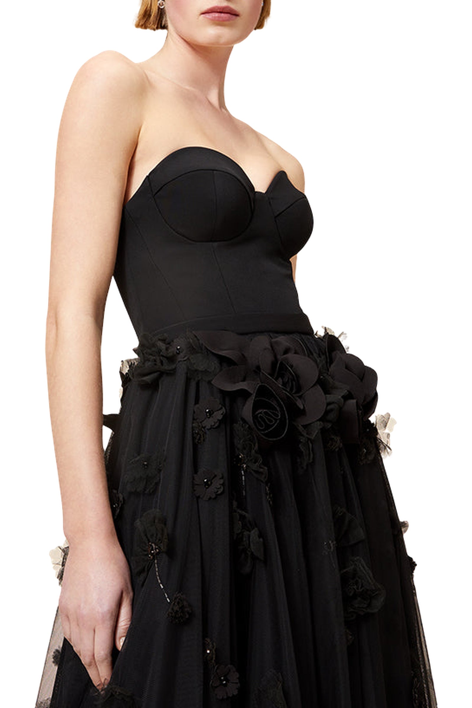 Robe longue à broderies florales - Black