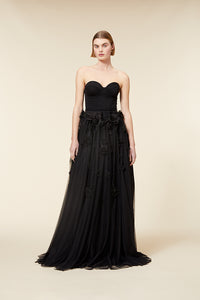 Black / FLORAL EMBROIDERY CORSET DRESS