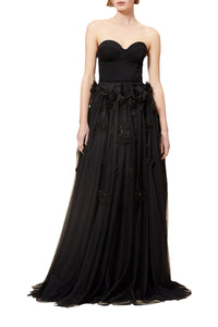 Robe longue à broderies florales - Black