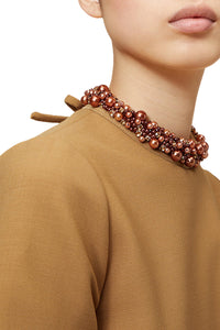 Robe courte à perles en laine mélangée - Brown
