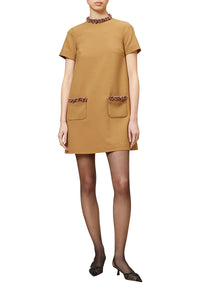 Robe courte à perles en laine mélangée - Brown