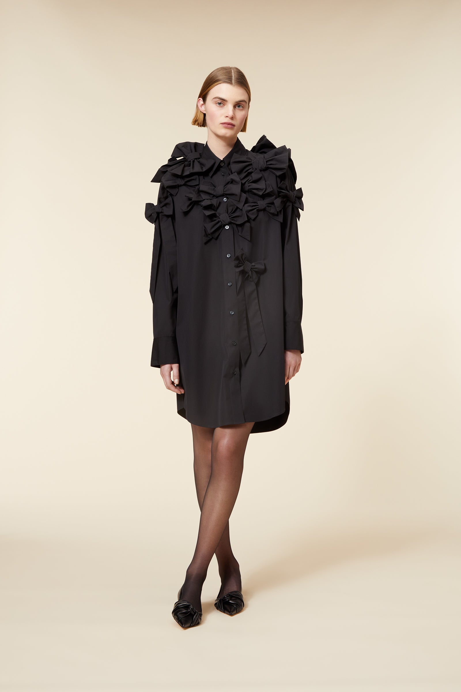 Black / BOW BOUQUET SHIRT DRESS