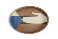 Plateau ovale Edgar en bois - Marron & Bleu