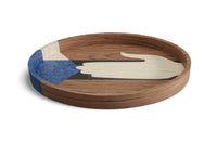 Plateau ovale Edgar en bois - Marron & Bleu