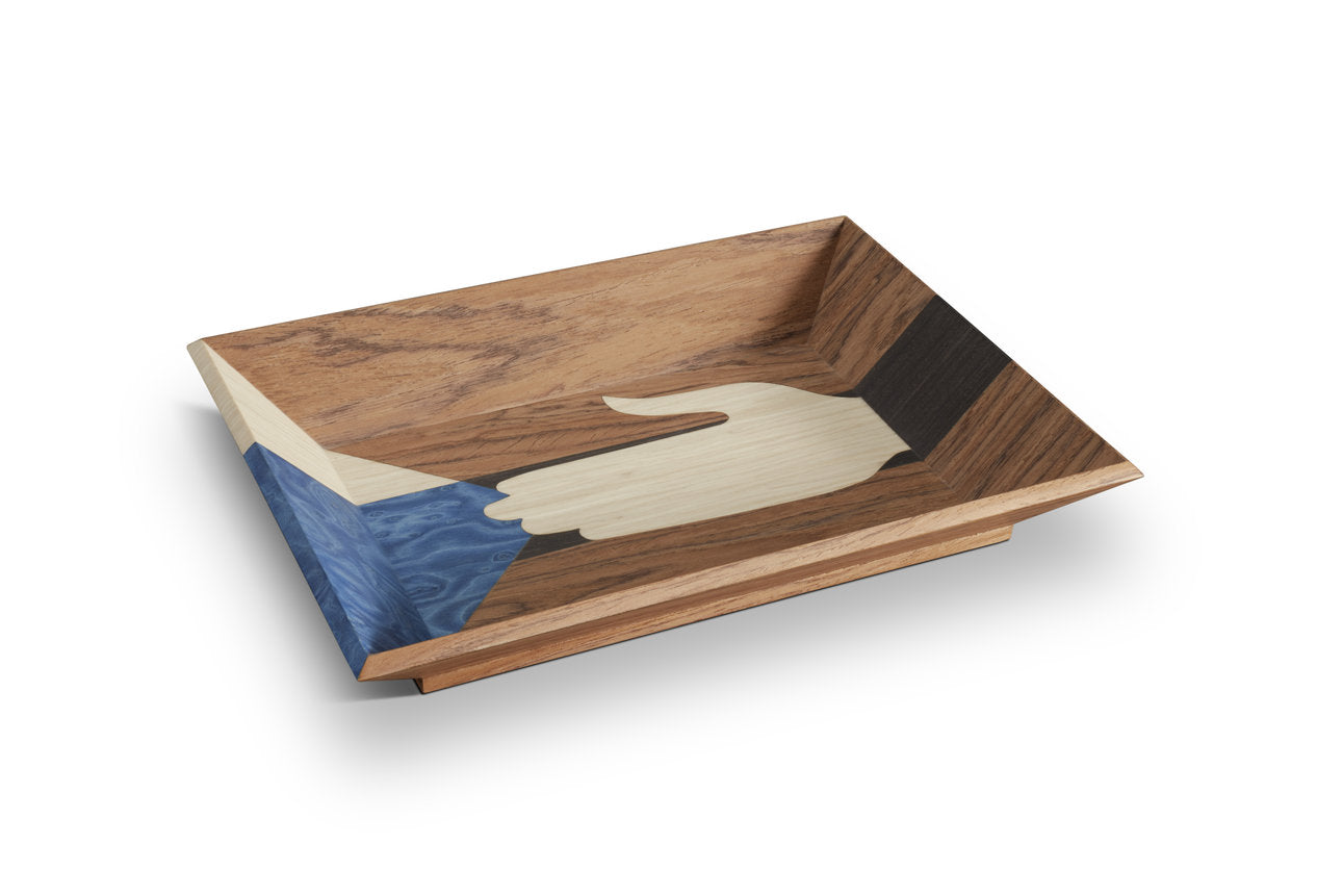 Vide poche Edgar en bois - Marron & Bleu