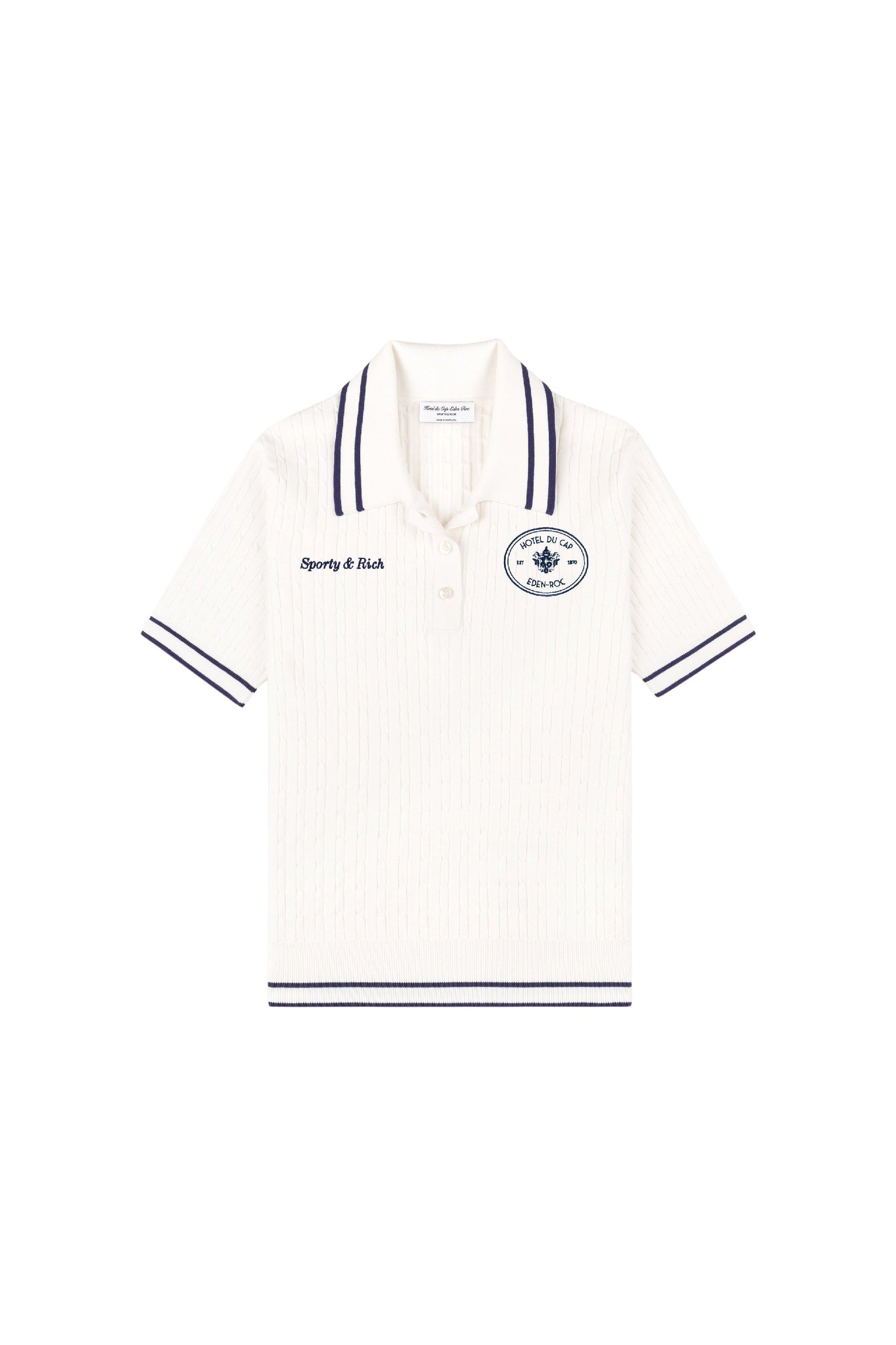 Polo Eden Crest à manches courtes en maille - White & Dark Navy