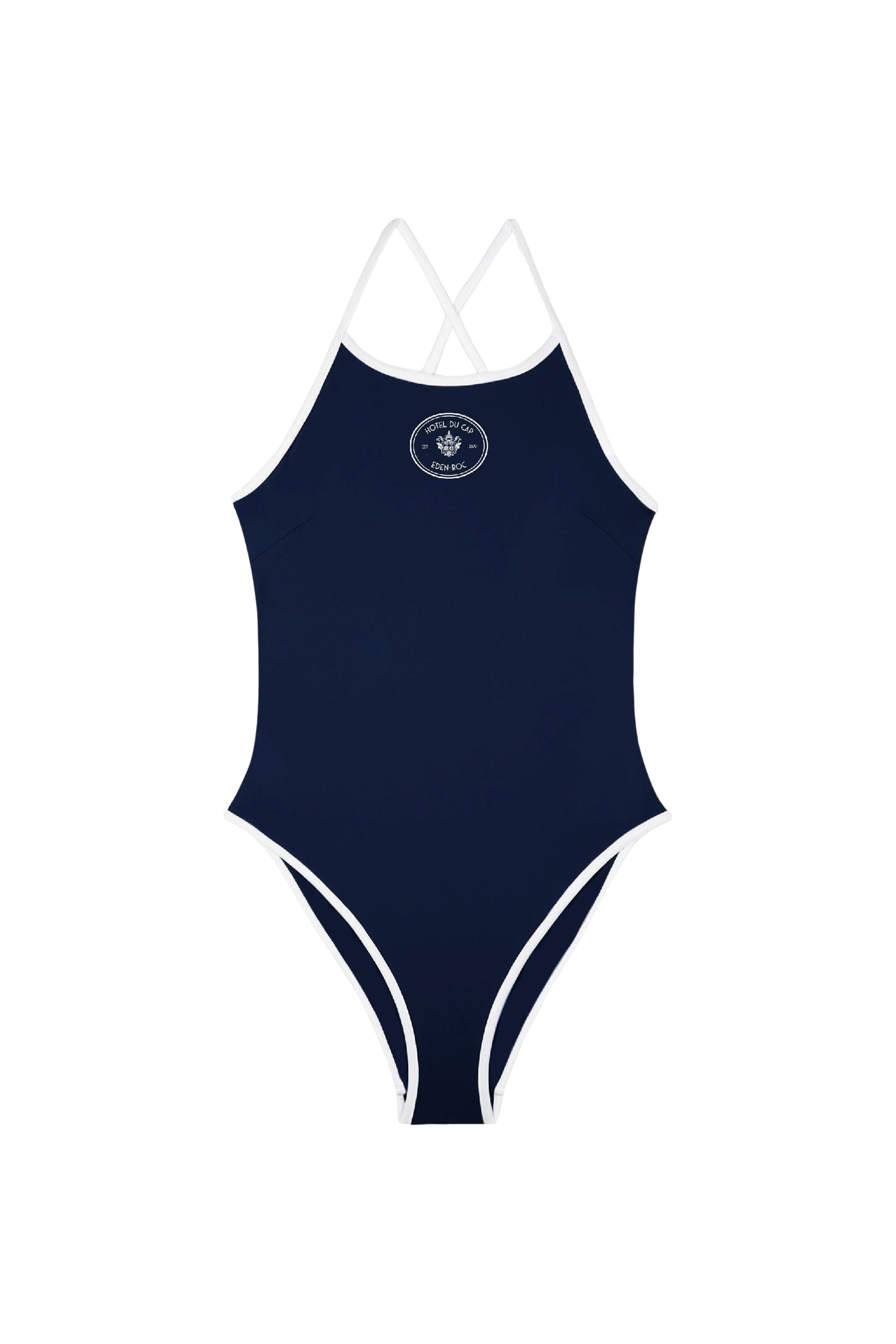 Maillot une pièce Eden Crest à liseré - Dark Navy & White