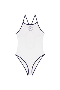 Maillot une pièce Eden Crest à liseré - White & Dark Navy