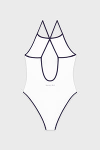 Maillot une pièce Eden Crest à liseré - White & Dark Navy