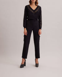 Pull Edmée en tricot ample à dentelle - Black