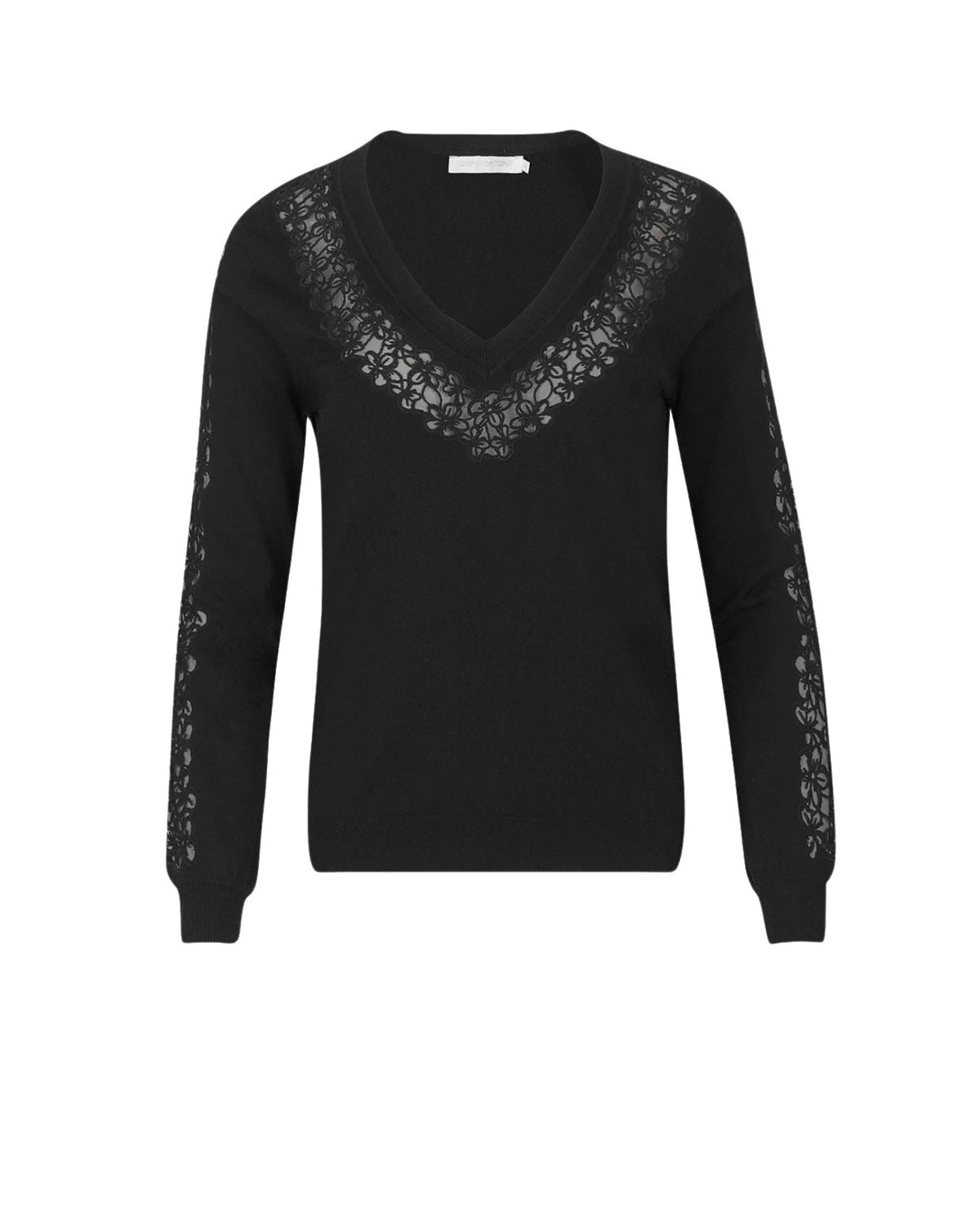 Pull Edmée en tricot ample à dentelle - Black