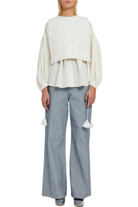 Plastron Edna brodé en lin - White