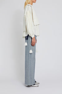 Plastron Edna brodé en lin - White