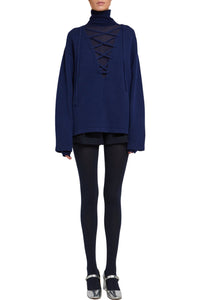 Pull Edward à lacets en laine - Navy