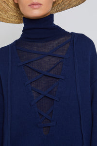 Pull Edward à lacets en laine - Navy
