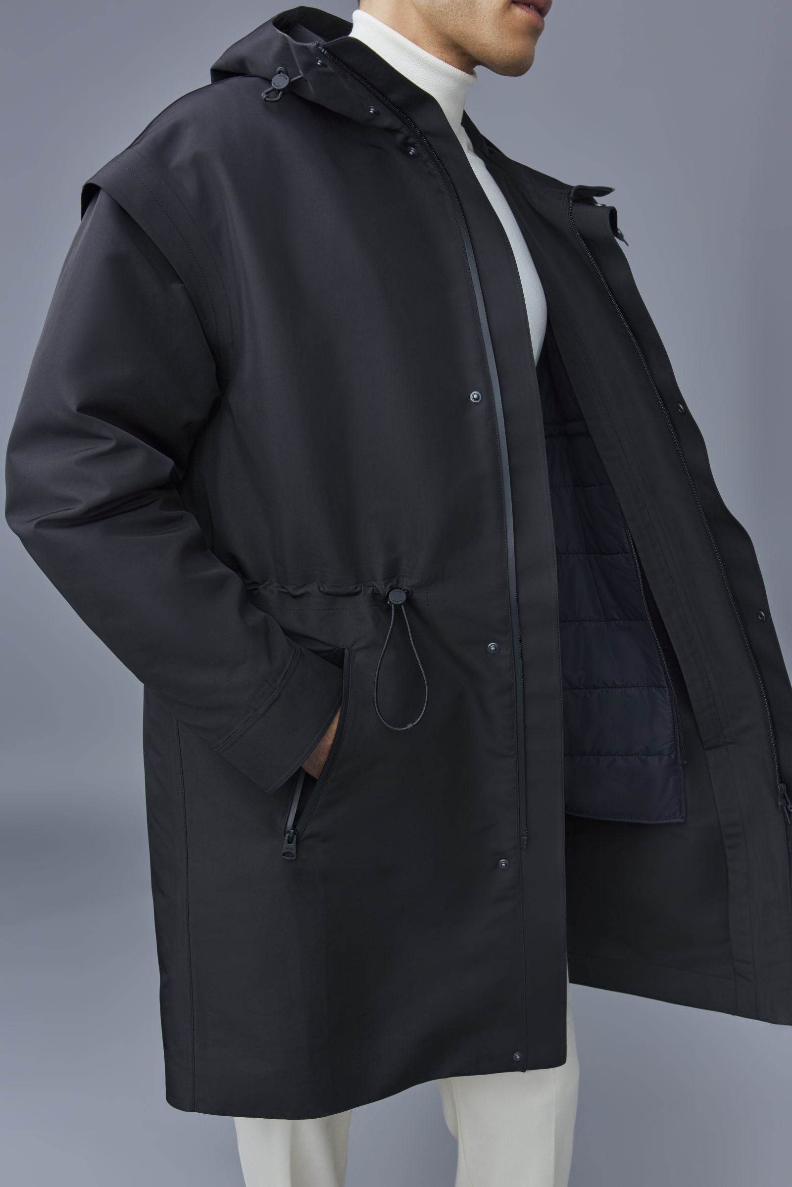 Parka mi-longue Edwin à capuche - Black