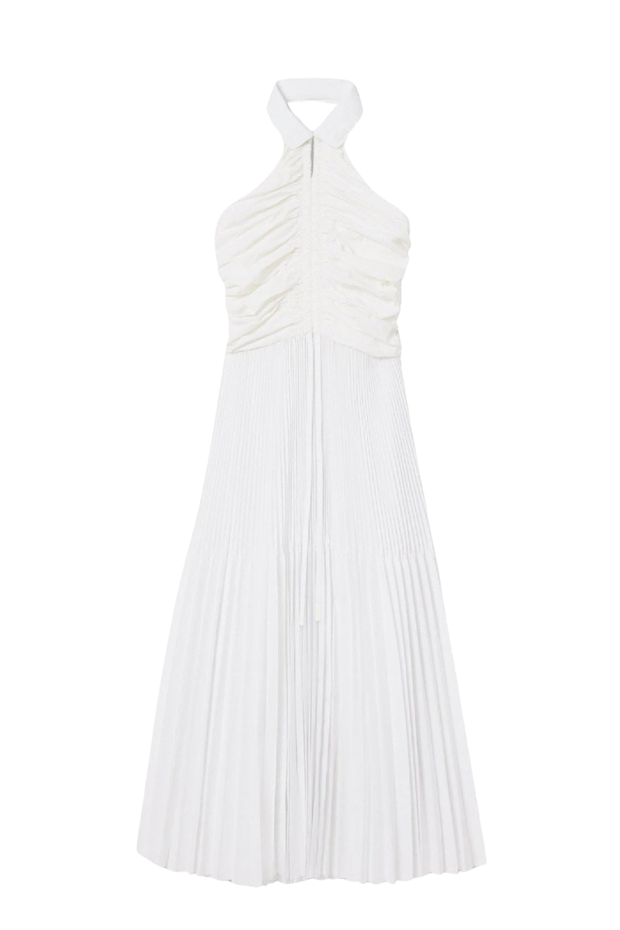Sleeveless pleated polo dress - White