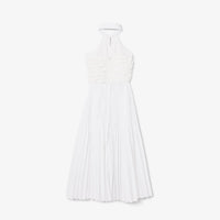 Sleeveless pleated polo dress - White