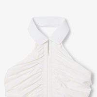 Sleeveless pleated polo dress - White