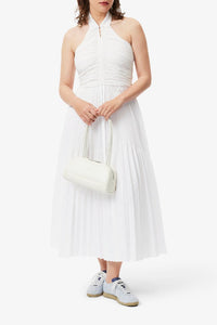Sleeveless pleated polo dress - White