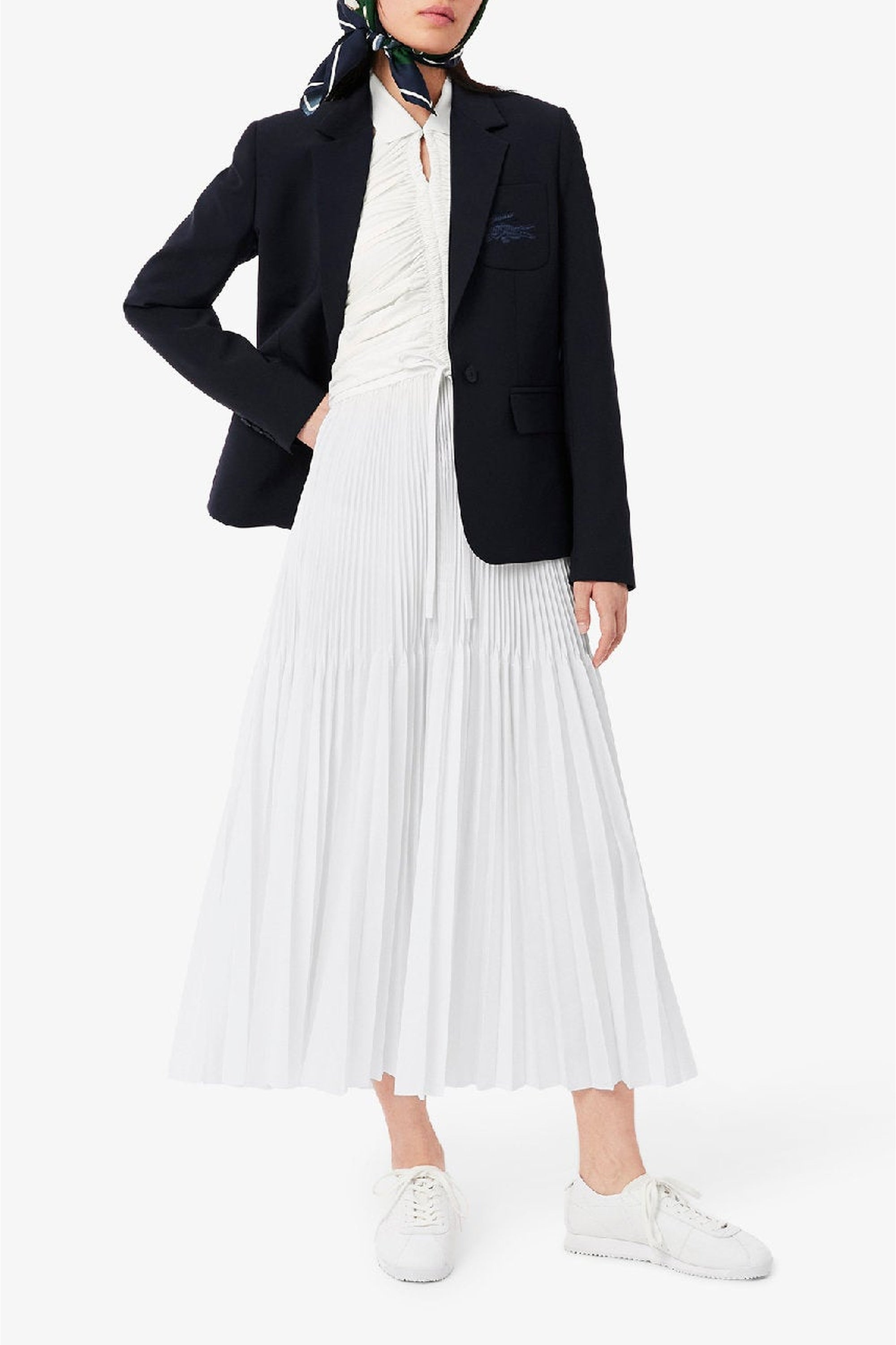 Sleeveless pleated polo dress - White